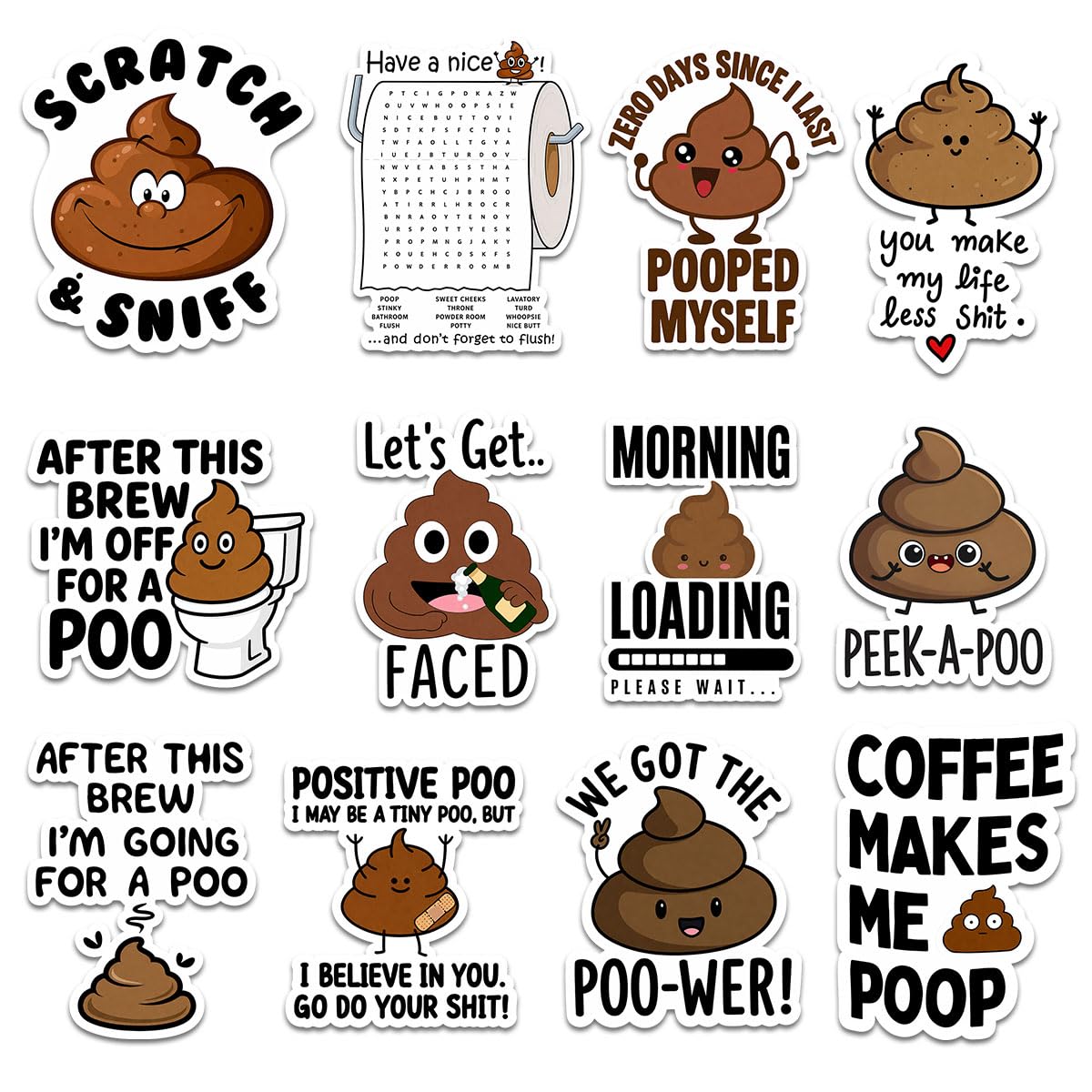 Cadeaux pour amis et collègues : lot de 12 stickers Emoji Poop pour une blague unique