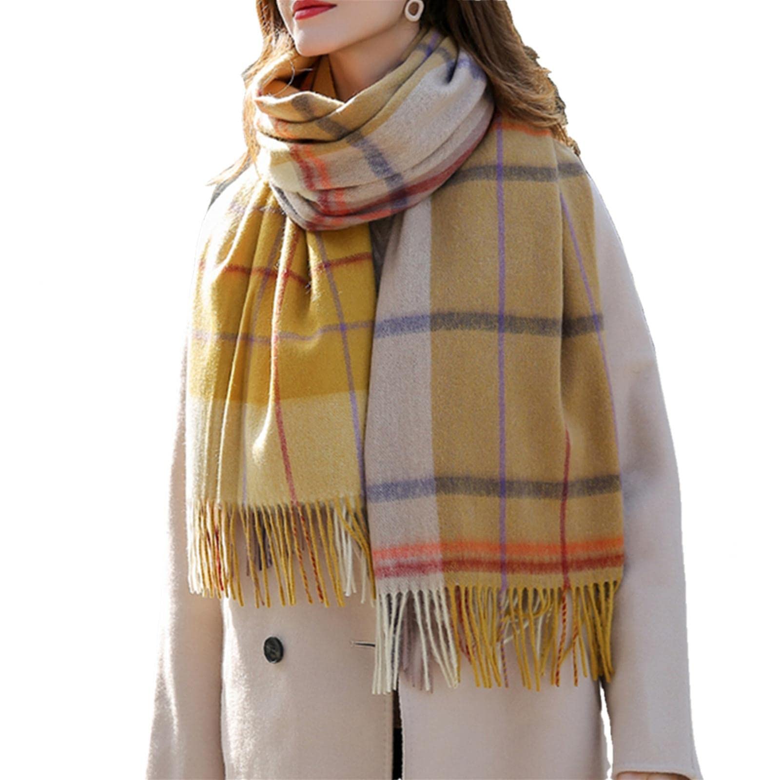 UKKO Kaschmirschal Winterwolle Karierte Frauen Plaid Kaschmirschals Gitter Großer Schal Und Wraps
