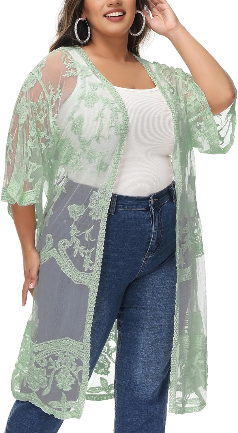 Anna-Kaci Womens Plus Size Lace Cardigan Embroidered Martinique Ubuy