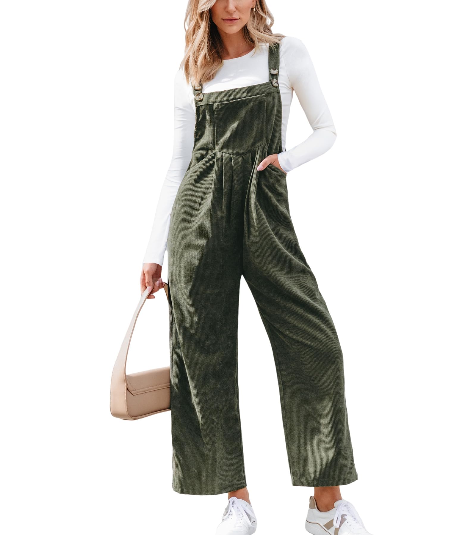 CUPSHE Damen Cord Latzhosen Ärmellos Overall Jumpsuit Weites Bein Lang Playsuit Herbst Winter Lose Hosenanzug mit Taschen
