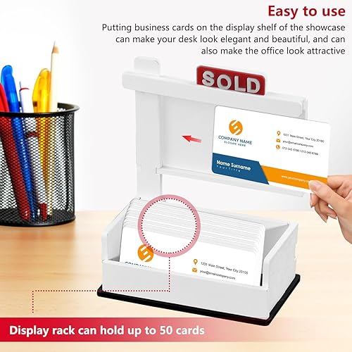 Miniatura 6 de Estante de exhibición de tarjetas de visita, soporte para tarjetas de visita de bienes raíces, soporte de madera para suministros de agente