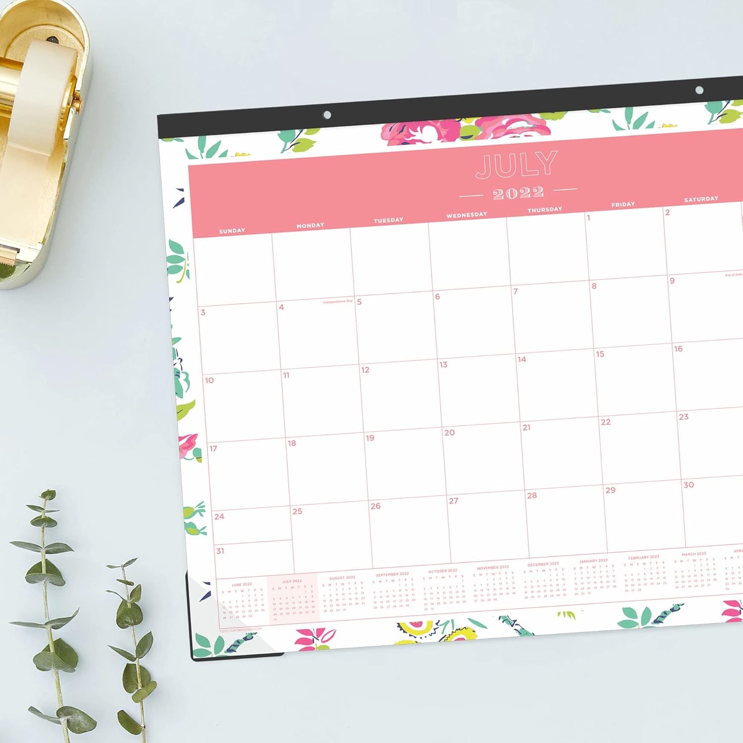 Blue Sky Day Designer for 2022-2023 Academic Year Monthly Desk Pad Calendar, 22' x 17', Trim Tape Binding, Two-Hole Punched, Peyton White (107938-A23)