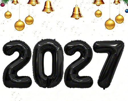2027 Balloons, 40 Inch 2027 Number Balloons, Foil Large Number Balloon Backdrop Happy New Year Decorations for 2027 New Year Eve Party Supplies Graduation Anniversary Birthday Decorations, Black