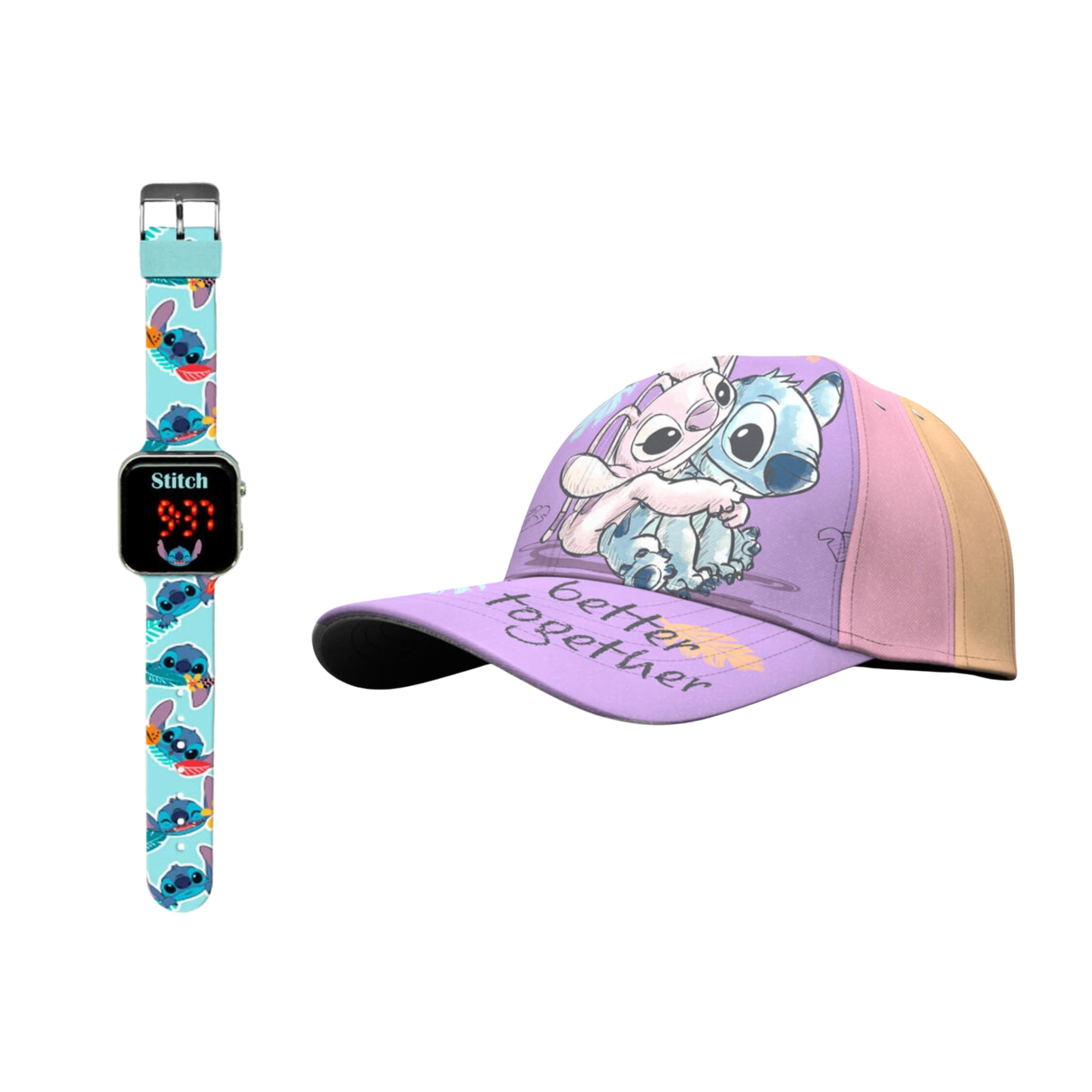 Disney Stitch Gorro y Reloj para Niñas, Diseño Stitch Gorra de Beisbol de Verano Infantil, Reloj LED, Regalo para Niñas