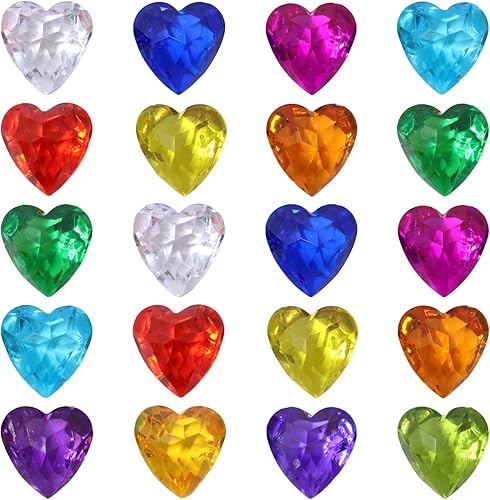 Honbay 20 gemas de diamante acrílico en forma de corazón de gran tamaño de 1.575 in, gemas de tesoro de cristal de imitación acrílicas, para
