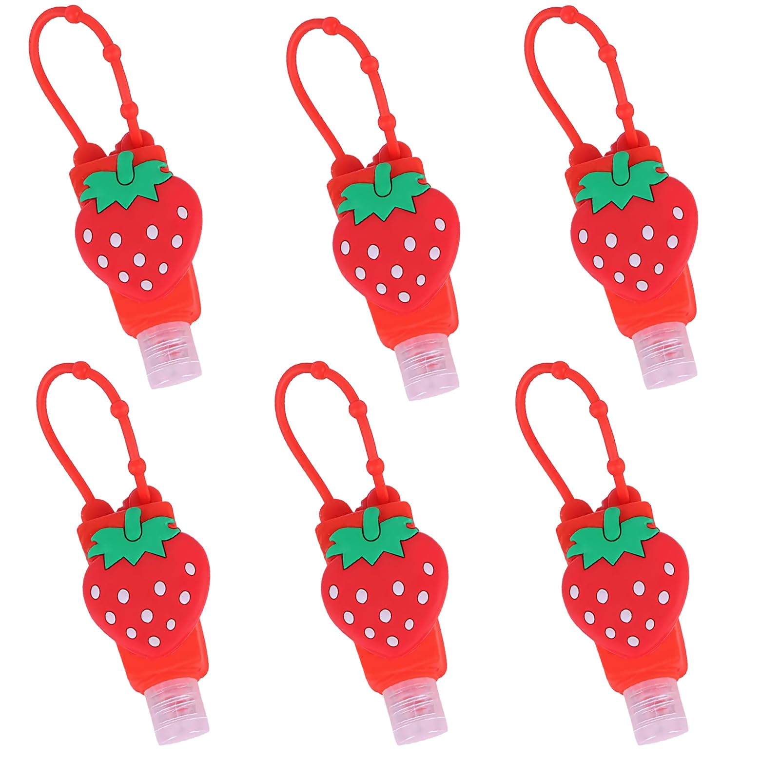 ZKFSIE Hand Sanitiser Keyring, Kids Hand Sanitiser with Clip for Daily Commute and Travel, Refillable Strawberry Silicone Case Keychain Carrier, Portable Personal Care Container