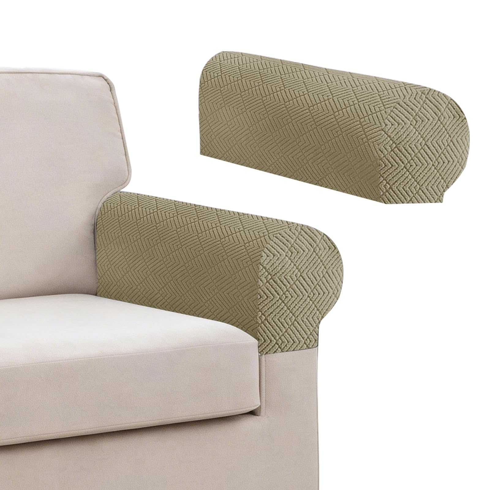 MAXIJIN Elastic Armrest Covers, Universal Sofa Seat Covers, Couch Seat Slipcover Protector Replacement for Individual Cushion with Elastic Bottom (Khaki, 2 Armrest Cover)