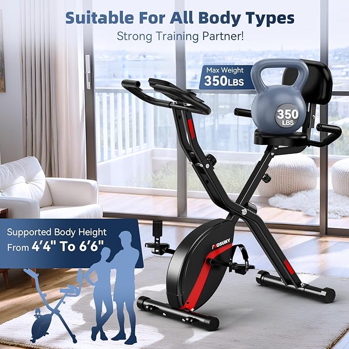 Exercise Bike,MOSUNY 2025 New Foldable Stationary Bike with 16 Levels Magnetic Resistance