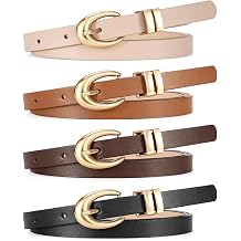 WERFORU 4 Pack Women Skinny Belts for Jeans Dresses Ladies Thin Leather Waist Belt with Gold/Silver Buckle,0.5" Width