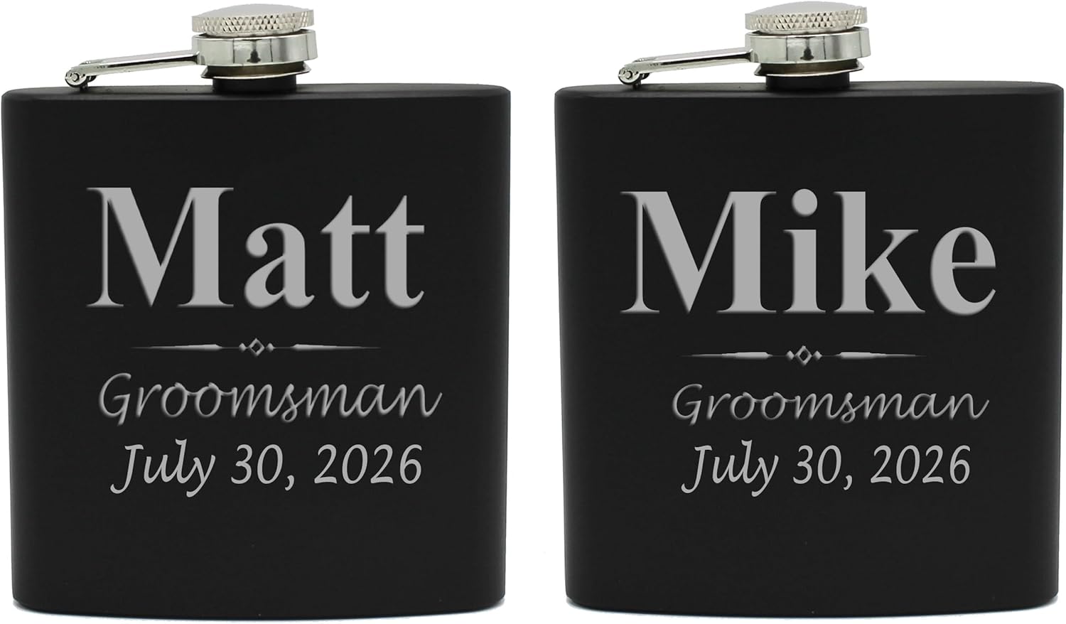 My Personal Memories Set of 1, 2, 3, 4, 5, 6, 7, 8 Personalized Black Flask - Custom Engraved Groomsmen, Best Man, Groom Gift Flasks - 3 Lines Style (3)