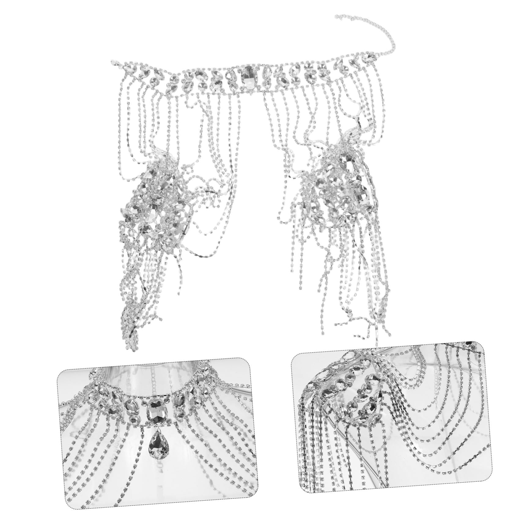 Healvian Cadena de Hombro Borla Brillante Collar de Hombro de Cadena Corporal para Mujer Joyería de Gemas de Imitación para Fiestas y Salidas Nocturnas