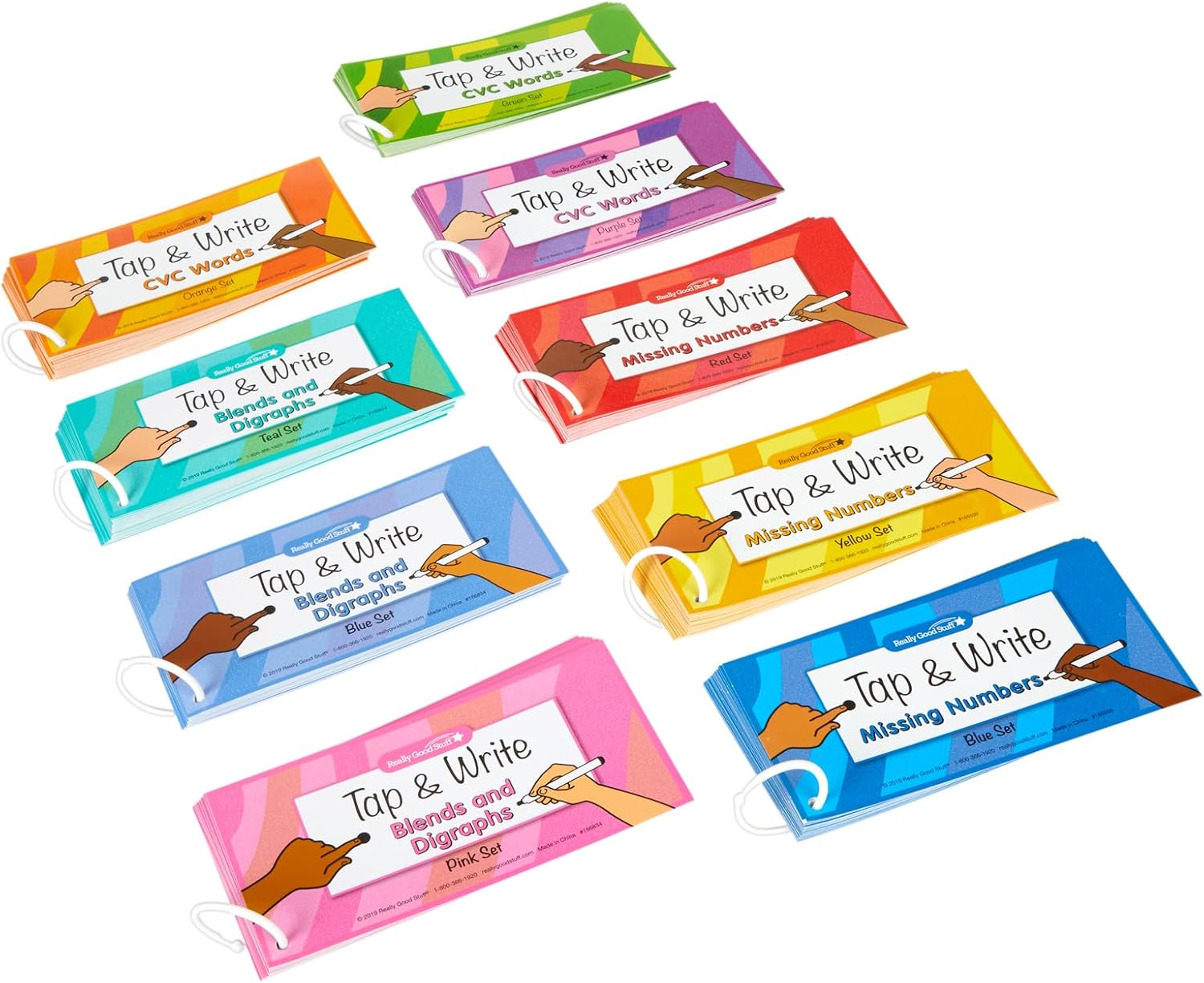 Really Good Stuff Tap & Write Reading & Math Skills Set: CVC, Blends & Digraphs, Missing Numbers