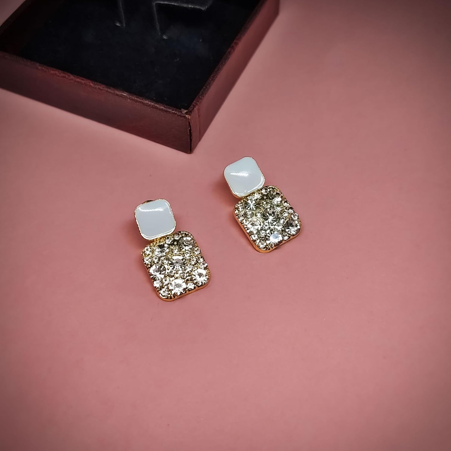 Gold Plated Square Drop Earrings for Women – White Enamel with Sparkling CZ Diamonds | Elegant Statement Jewelry Gift - Image 6