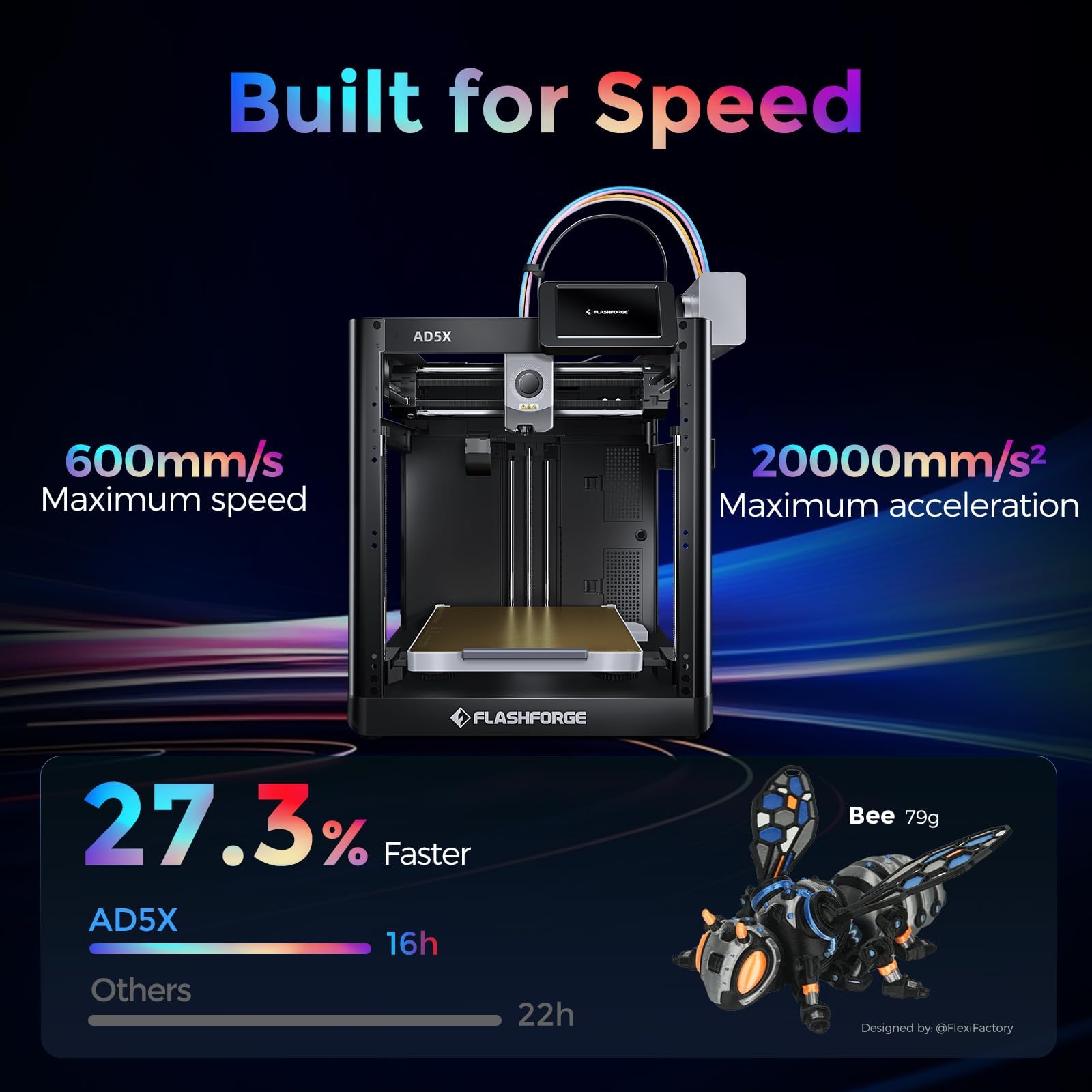 Flashforge AD5X Multicolor-3D-Drucker für Hochgeschwindigkeitsdruck in Vier Farben, maximale Geschwindigkeit 600 mm/s, automatische Nivellierung per Knopfdruck, Multi-Material-3D-Drucker mit IFS