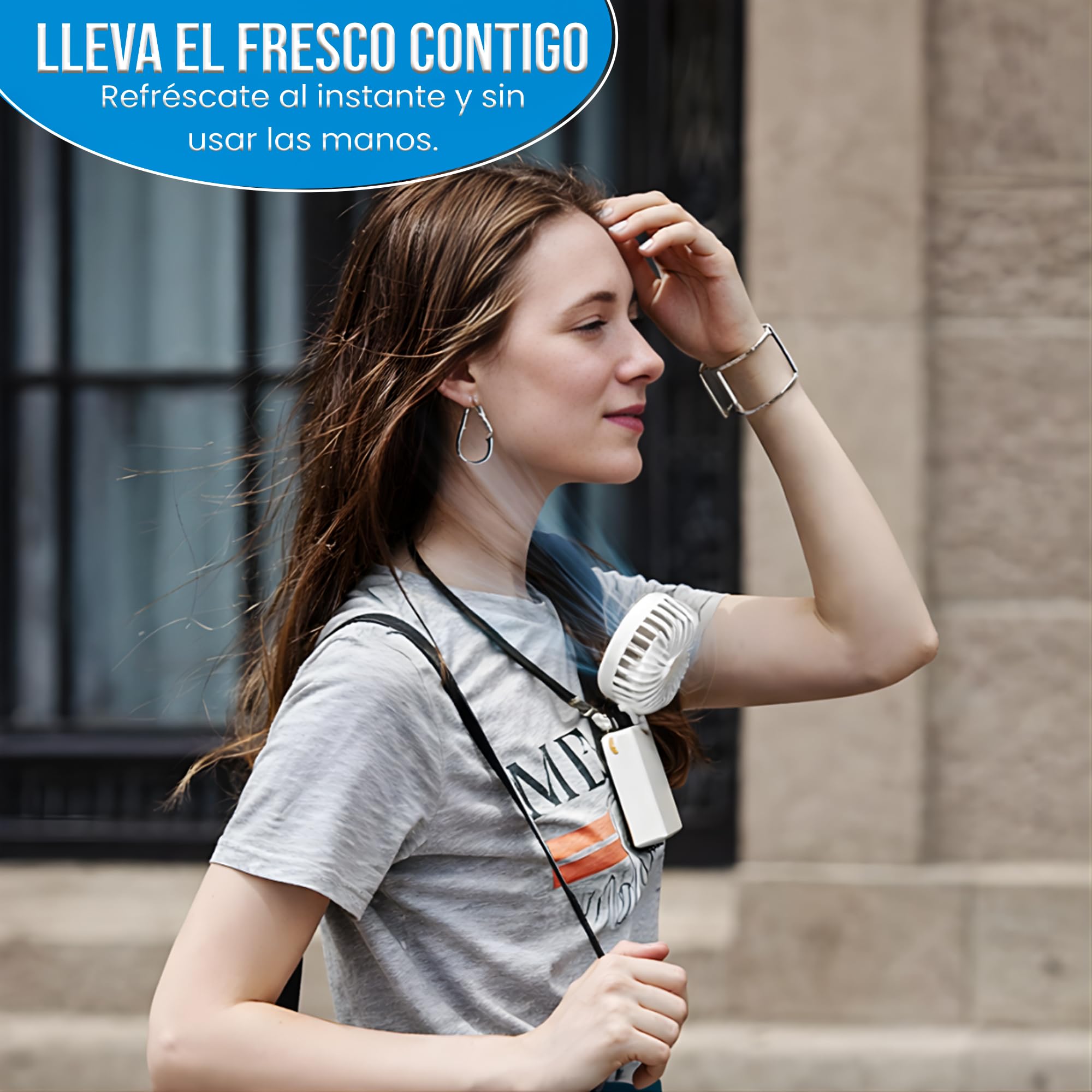 MENZZA® Ventilador Portatil 3 En 1 I 5 Velocidades I Ventilador De Mesa Recargable Por USB I Mini Ventilador Silencioso De Mano + Base + Cuerda Cuello Incluidas I 5000mAh. — view 4