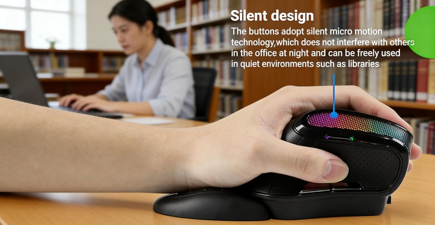 Ergonomic mouse, Wireless Vertical mouse, RGB Light ,Human Engineering, Gaming, 6 buttons, 2.4G ,800/1200/1600/3200 DPI, rechargeable, Mute, Detachable hand pads, Mac/Windows/IOS/ PC Compatible