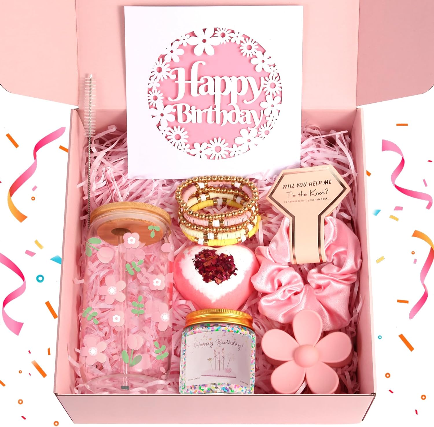 Birthday Gifts for Teen Girls, Women, Teenage Girl Birthday Gift Sets for Teen Girls Tween Gifts for Teenage Girl Cute Daisy Aesthetic Glass Cup Gift Basket for Teens Girls