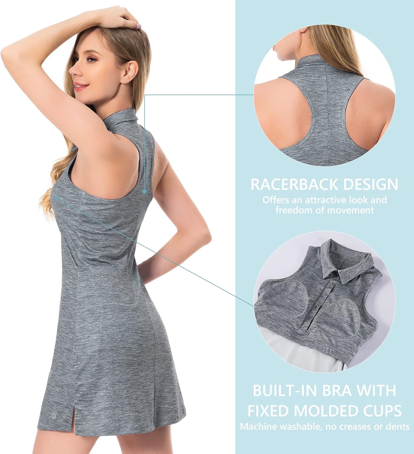 Lightbare Women’s Polo Tennis Dress Golf Collar Dresses with Built-in Bra & Detachable Shorts UPF 50+ Quick Dry for Exercise