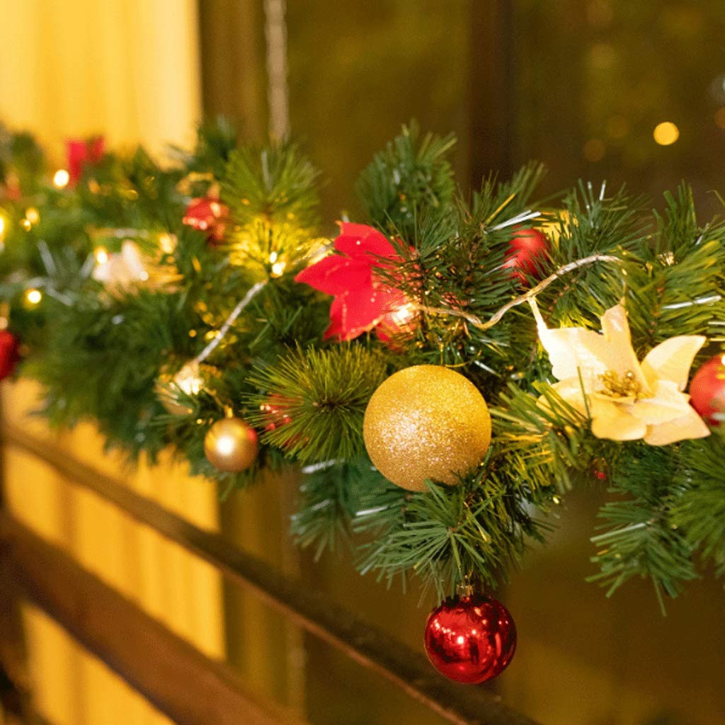 Guirnalda Artificial Guirnalda navideña Decoraciones navideñas cifradas con Agujas de Pino para Ventanas, Balcones, árboles de Navidad, Puertas Corona de 2,7 m / 8,8 pies para Puerta de Entrada