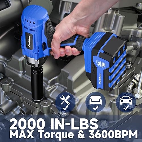 Miniatura 2 de PULITUO Llave de impacto inalámbrica de 12 pulgada, pistola de impacto de energía eléctrica de 20 V, diseño ligero, 2000 in-lbs de alto par, 3600