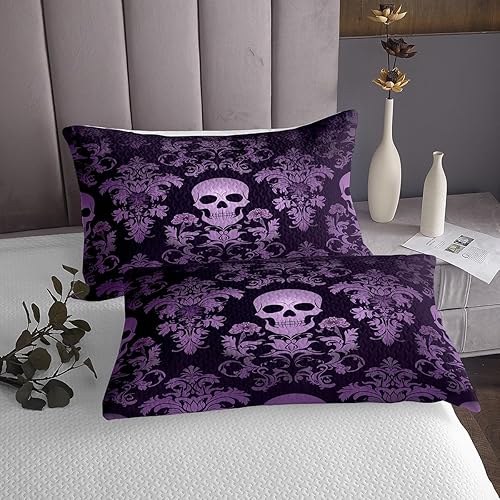 Miniatura 4 de Juego de colcha de damasco violeta salmón para adultos, juego de edredón barroco victoriano antiguo, juego de colcha floral gótica vintage, juego de