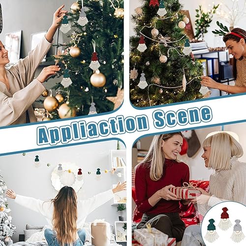 Miniatura 23 de FREEBLOSS Juego de 6 sombreros navideños de macramé y llavero con instrucciones (idioma español no garantizado) Sombrero Rojo,Papá Noel de 6