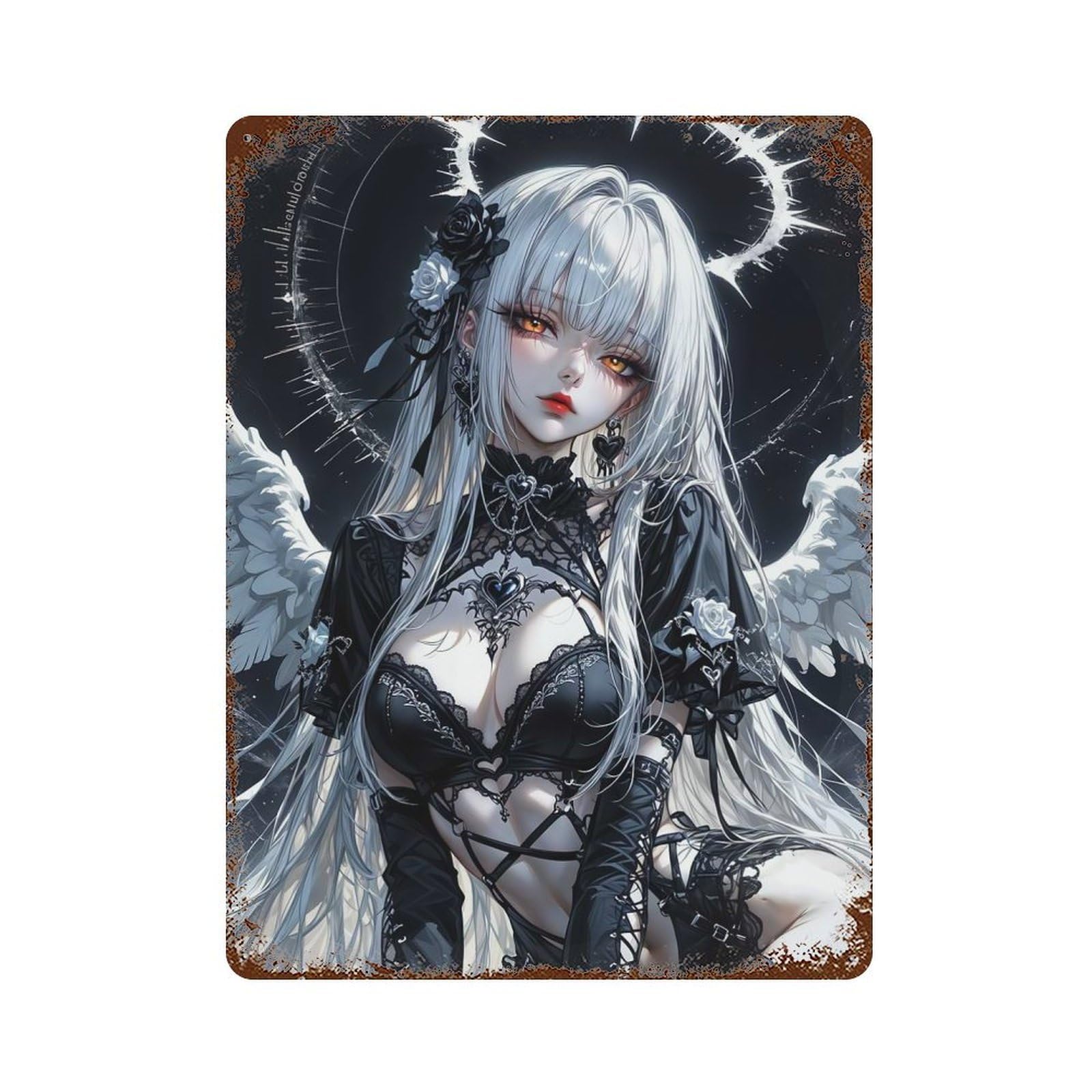 Gothic Anime Angel Vintage Metal Tin Sign 15.7"x11.8", Vintage Wall Decor for Garage, Pub Or Kitchen