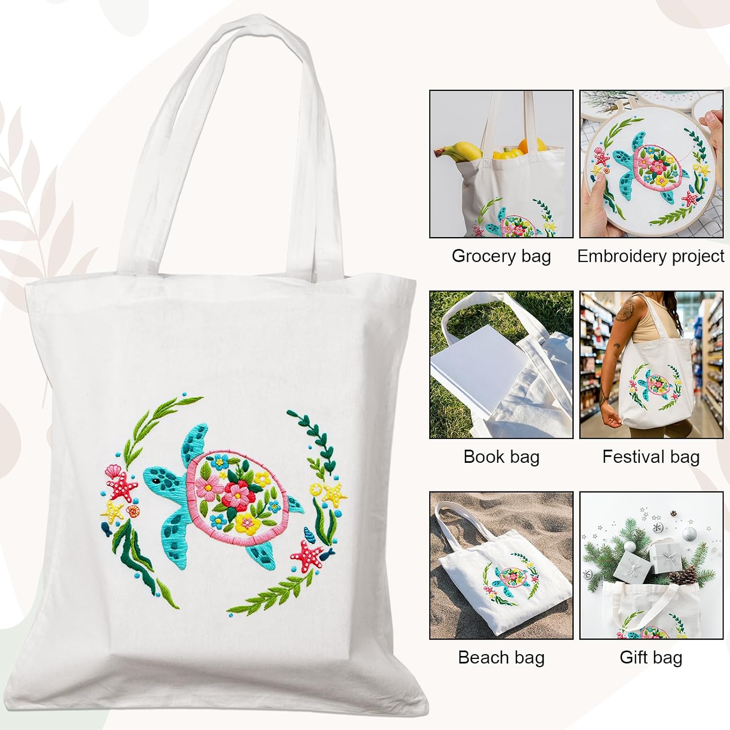 Nuberlic Canvas Tote Bag Embroidery Kit for Beginners Adults -Cross Stitch Kits Needlepoint with Sea Turtles Pattern Bag Reusable Eco-Friendly Shopping Bag