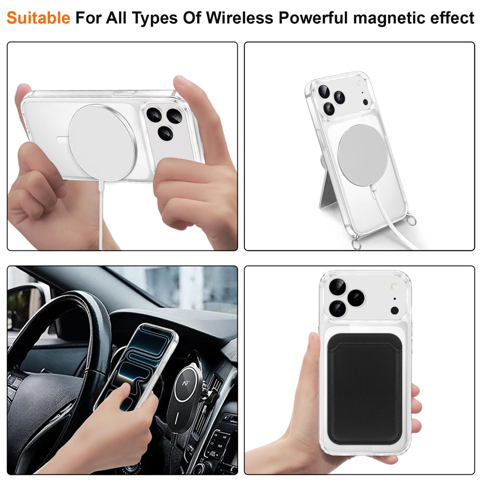 Magnetyczne etui z paskiem na telefon komórkowy iPhone 17 Pro, [kompatybilne z Magsafe], etui ochronne na telefon komórkowy, do zawieszenia, przezroczyste, odporne na uderzenia i zarysowania