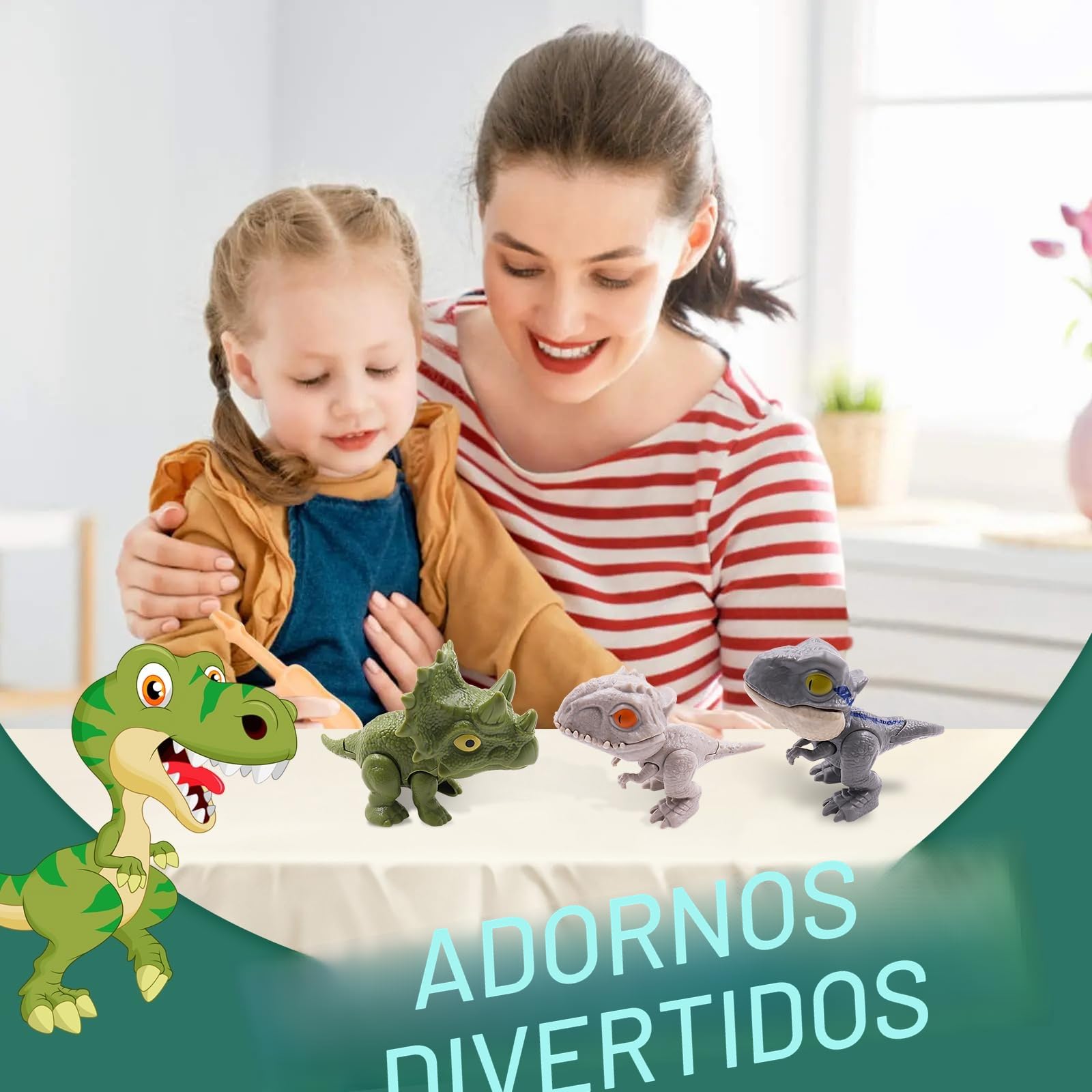 10 Piezas Dinosaurio Dedo Juguete, Mini Set ABS Mordita para Niños y Niñas (Colores Mezclados)