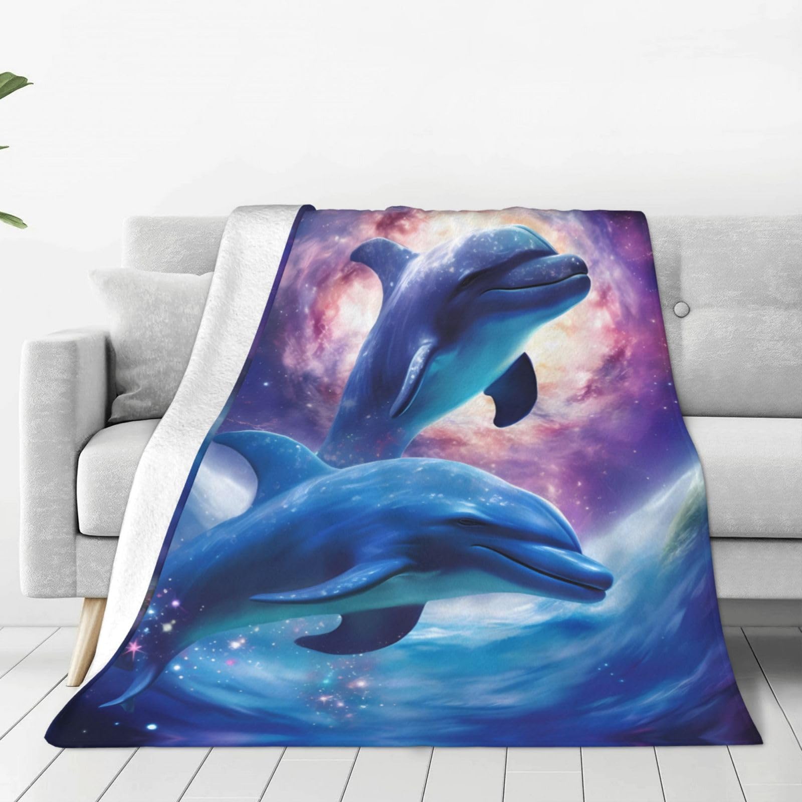 Couverture en micro polaire dauphins galaxie 203x152cm