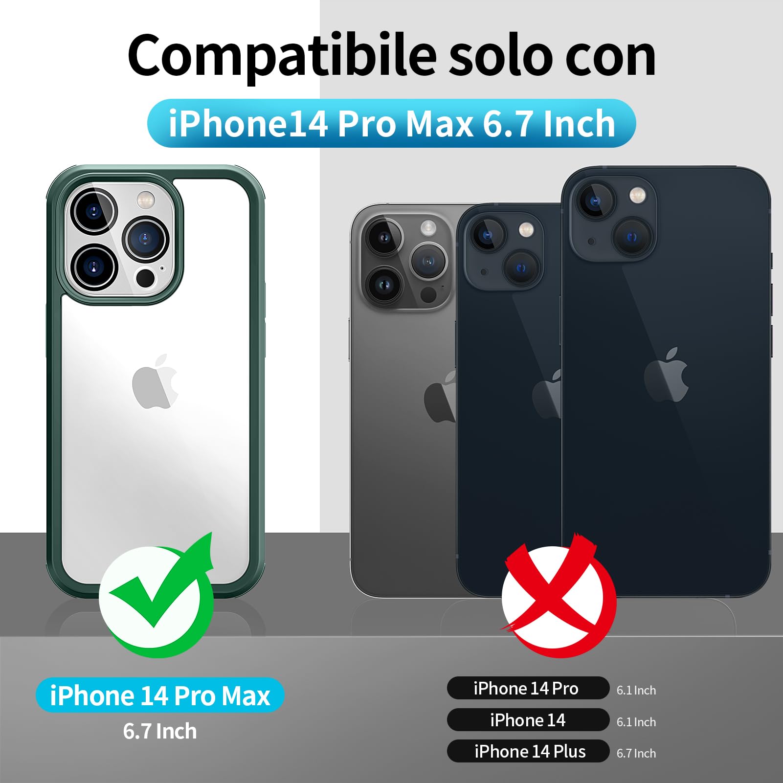 seacosmo Cover per iPhone 14 Pro Max, [9H HD] Integrata Vetro Temperato Schermo e Pellicola Fotocamera 360 Gradi Antiurto Custodia, Rugged Protezione Slim Case per iPhone 14 Pro Max, Verde