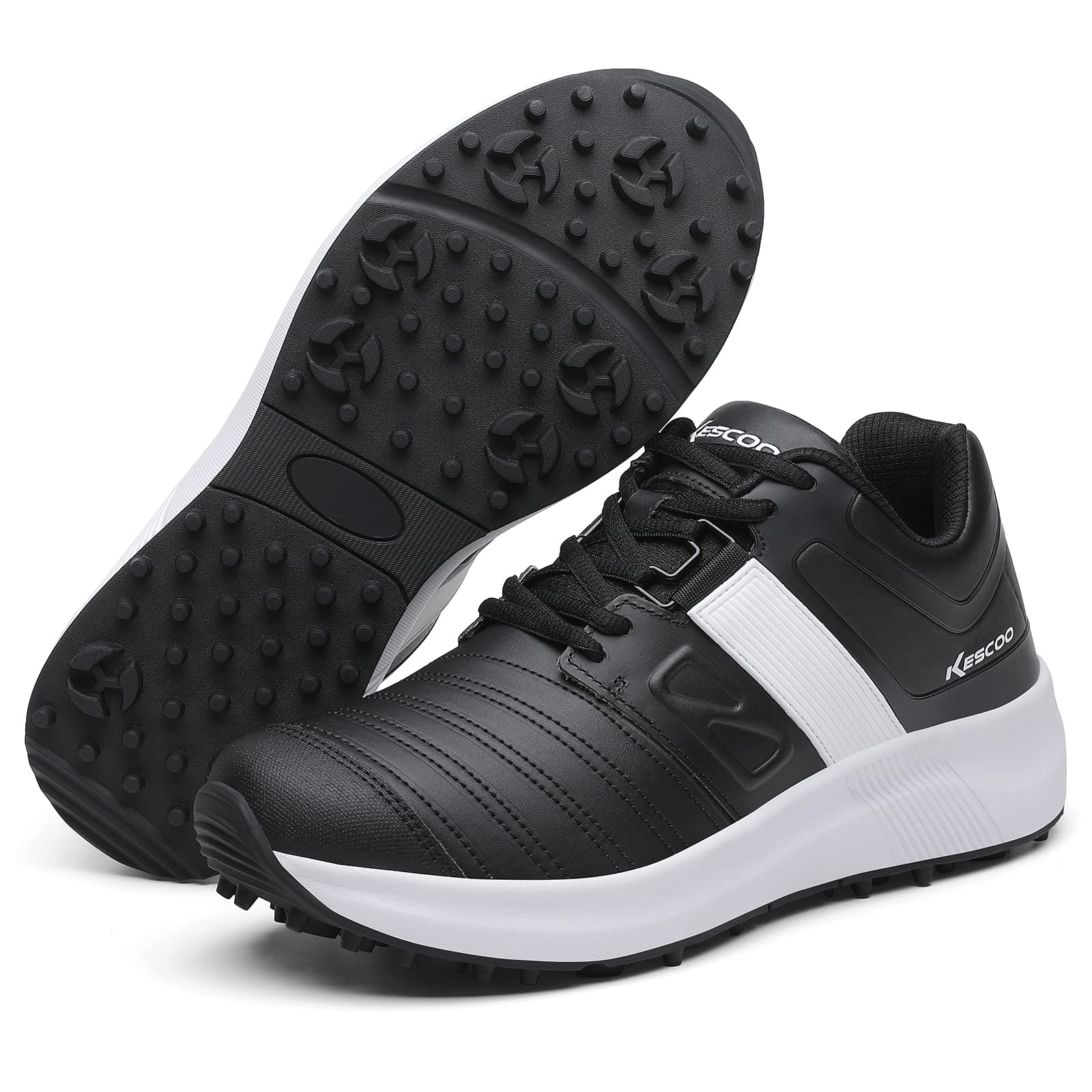 Photo 1 of KESCOO Waterproof Golf Shoes Men Professional Spikeless Golf Footwear Lightweight Outdoor Comfortable Golf Training Sneakers 8.5 Black/White