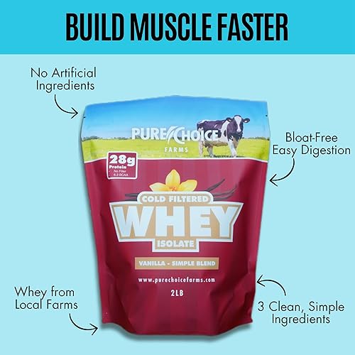 Miniatura 7 de Pure Choice - Polvo aislado de proteína de suero de vainilla, 0.99 oz de proteína, suero sin desnaturalizar, 3 ingredientes, sin rellenos ni