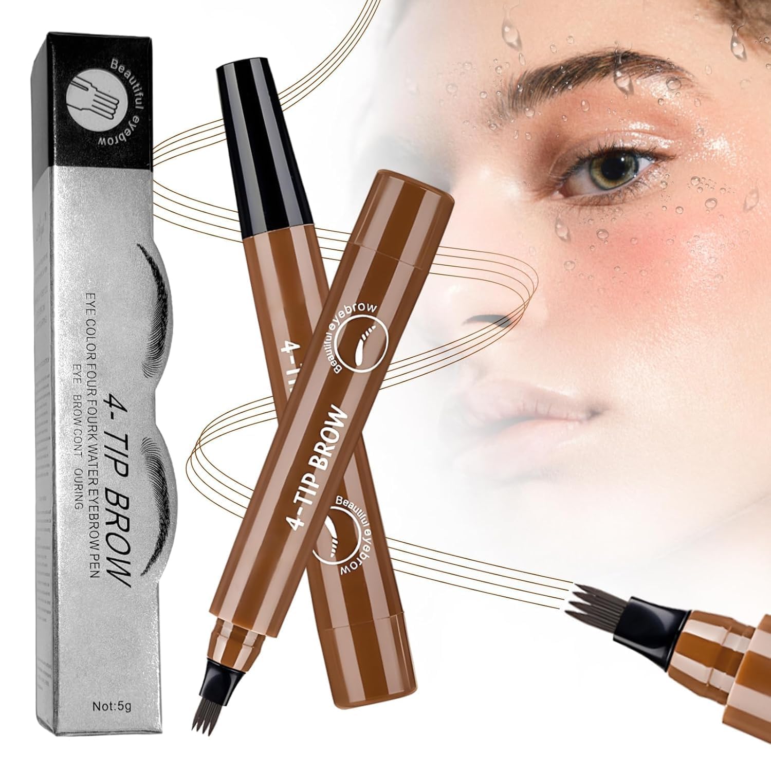 Microblading Eyebrow Pencil, 2026 New 3D Waterproof 4-Tip Magic Eyebrow Pencil Natural Makeup Long-Lasting Fine Stroke Magic Eyebrow Pen (Dark Brown)