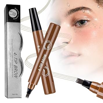 Magic Microblading Eyebrow Pencil, 2025 New 3D Waterproof 4-Tip Magic Eyebrow Pencil with Micro-Fork Tip, Natural Fine Stroke Eyebrow Pen Long-Lasting Fine Precise Brow Pen Dark Brown