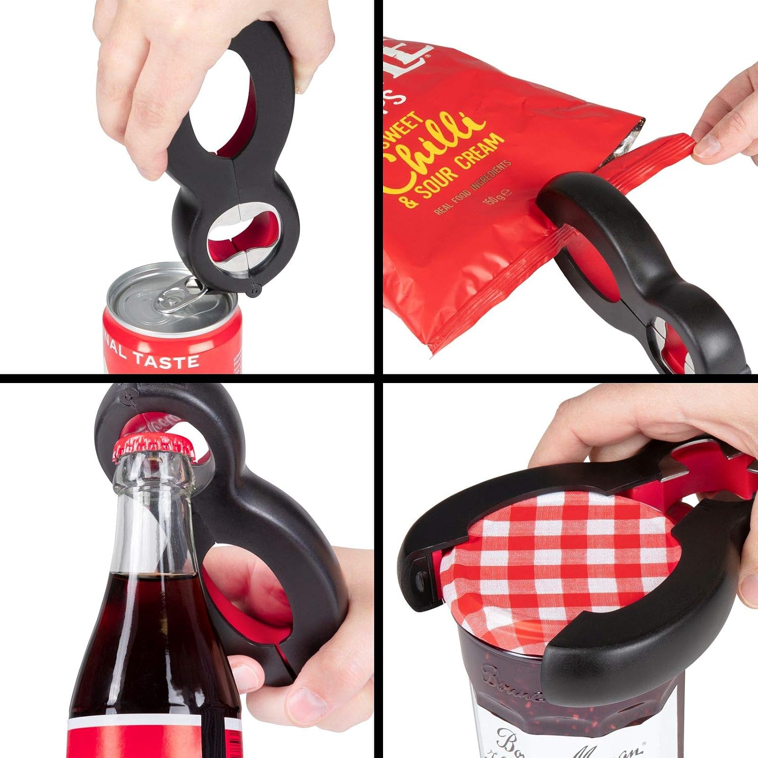 Westmark Multi-Opener, Rubberised Inner Surface, 14 x 6 cm, Stainless Steel/Plastic, Black/red, 10552270 image 4