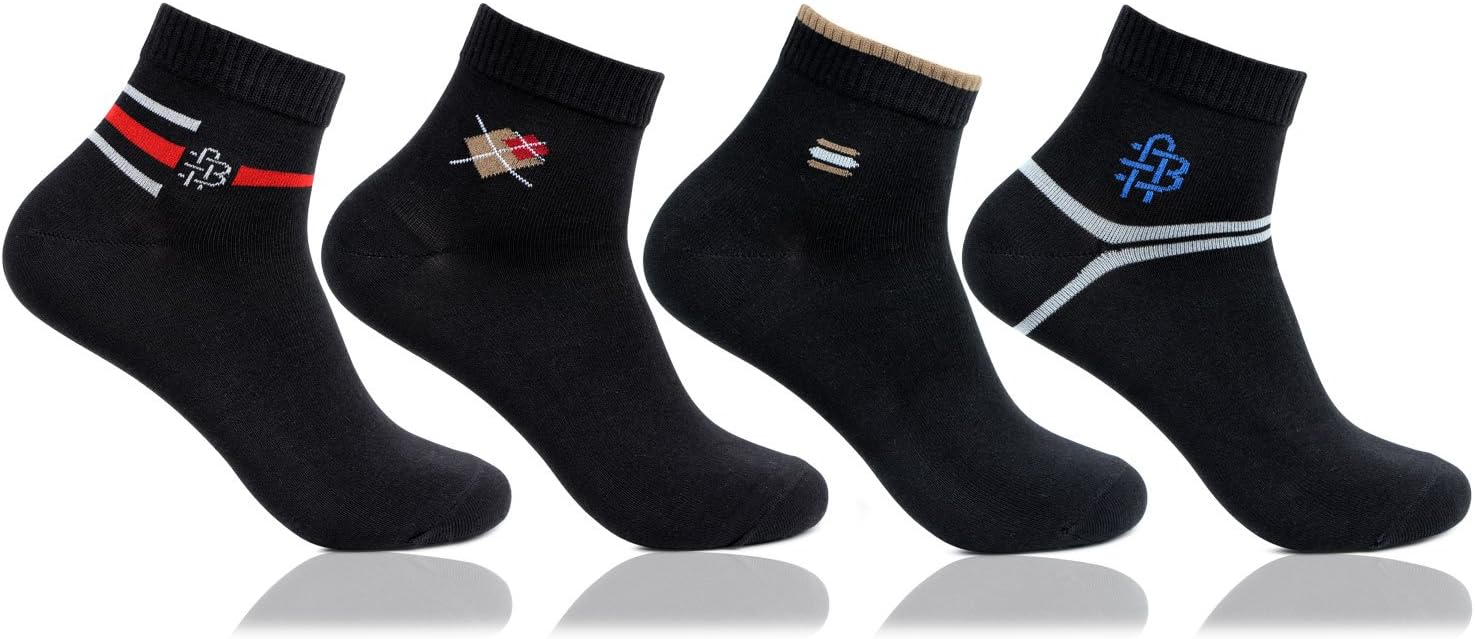 Bonjour 4 Pairs Mens Casual Black Cotton Ankle Length Socks_BRO2200BK-PO4