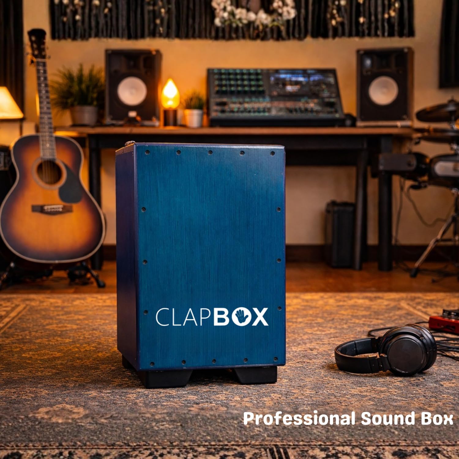 Clapbox CB8 Cajon (Full Size with Adjustable Snare) 12" x 12" x 18" - NOT MADE IN CHINA - 3 Internal Snares | Most Popular Cajon Brand Online (Blue)