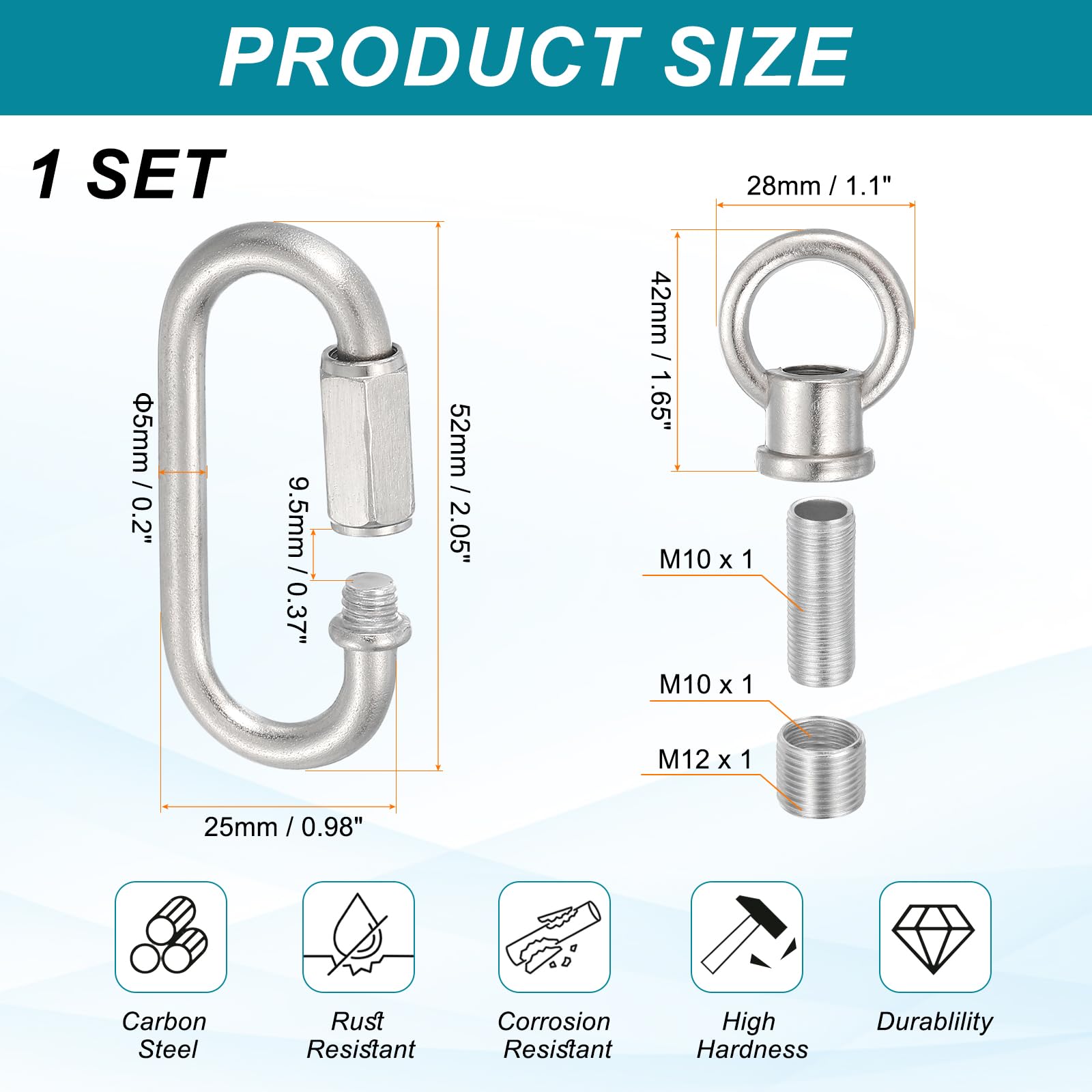 PATIKIL M10 Fine Thread Lamp Female Loop Holder with M12 Adapter Chain Quick Link - Image 2