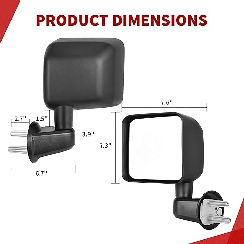 Miniatura 8 de YITAMOTOR Espejo lateral izquierdo del conductor compatible con Wrangler JK 2007 2008 2009 2010 2011 2012 2013 2014 2015 2016 2017 Espejo retrovisor