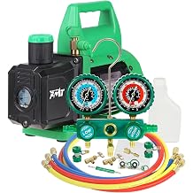 PB Motor Tech Vacuum Pump & Gauge Set, 4.5 CFM Pump w/Aluminum Manifold Gauge, Quick Couplers, Two Can Taps, 410 Adapter, for R134A, R410A, R22, R404A Refrigerants & AC Maintenance Green