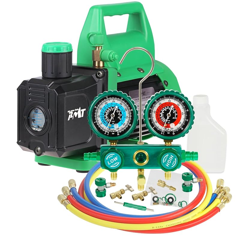 Kit Bomba de Vácuo 4,5 CFM com Manifold de Alumínio PB Motor Tech BMT, Verde