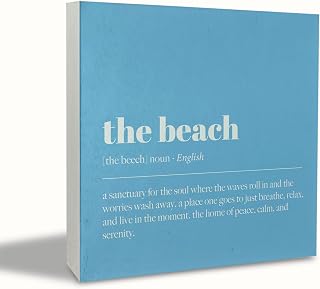 KEUSPI Summer Beach Wooden Sign,Beach Definition Wood Block Plaque Box Sign,Rustic Summer Beachy Wood Box Sign, Desk Decor for Coastal,Beachy House Home Tabletop Shelf Decorations