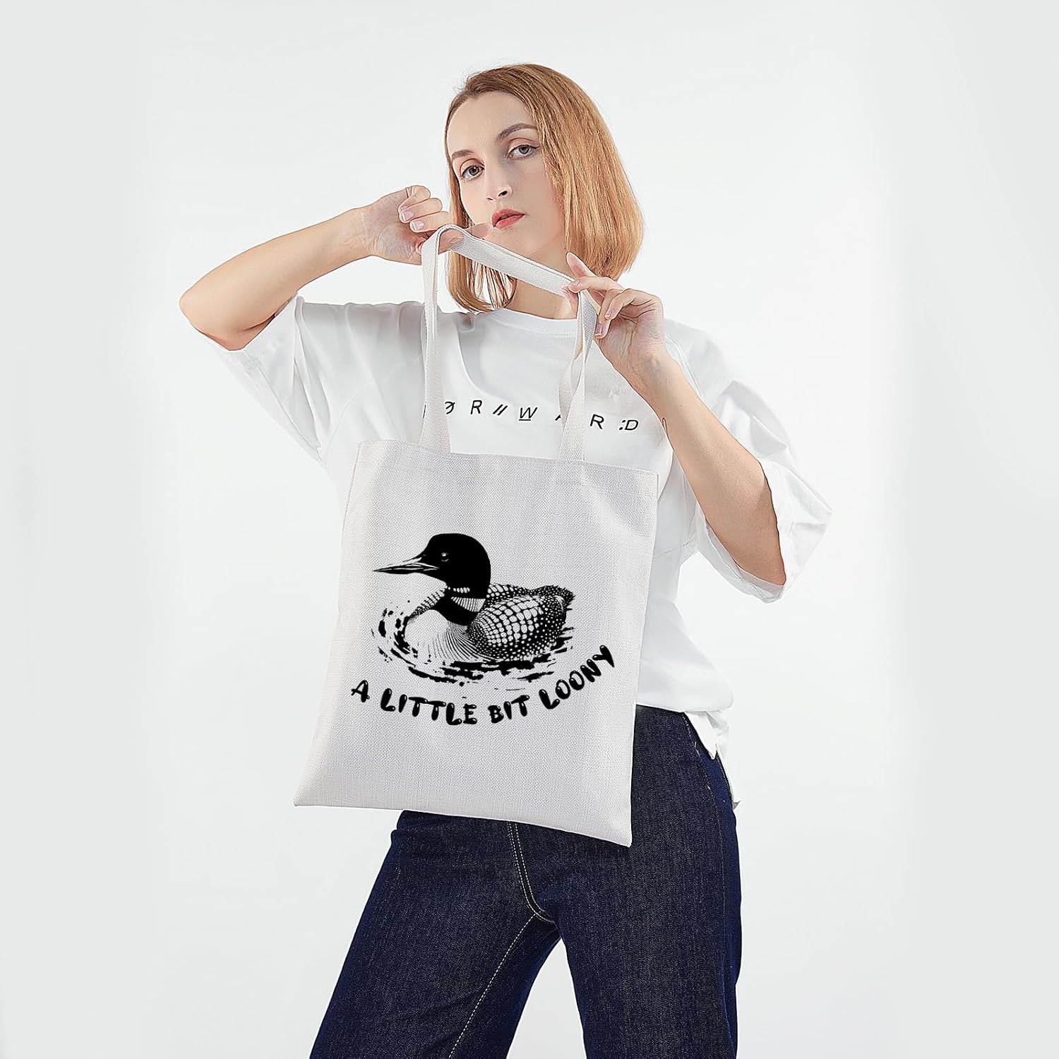 PWHAOO Bird Pun Gift A Little Bit Loony Tote Bag Bird Watcher Tote Bag Loon Bird Gift Loon Lover Gift