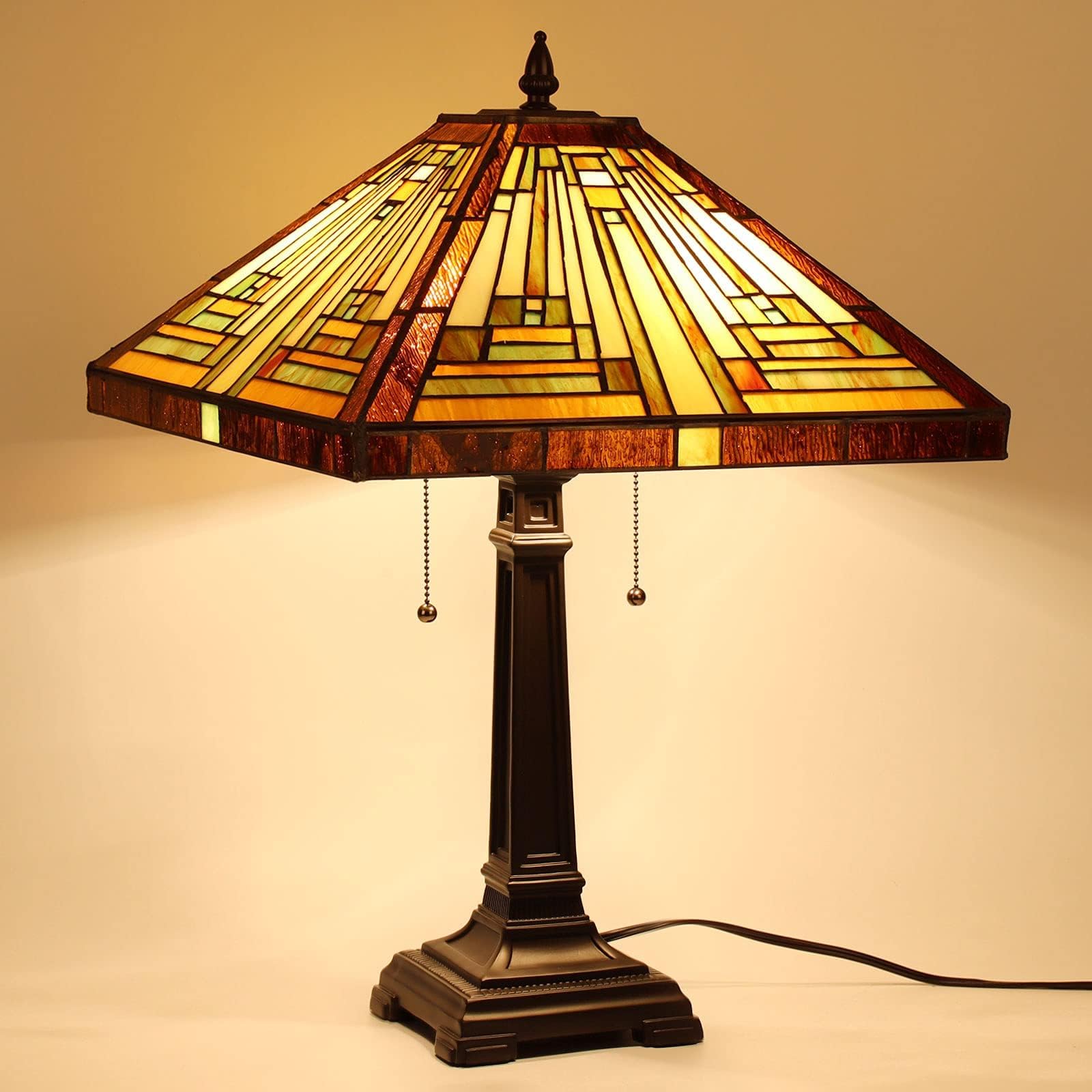 Tiffany Lamp Stained Glass Table Lamp 16X16X24 Inches Amber Brown Mission Tiffany Style Desk Lamp Decor for Bedrooms Living Room Study Home Office