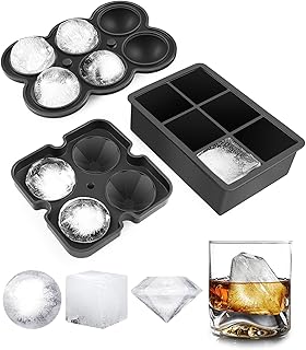 Ice Cube Trays, Silicone Ice Cube Molds for Freezer with Lid (Set of 3), 6 Ball Ice Cube Tray, 4 Diamond & 6-Ice Trays, Reusable Whiskey Ice Mold, DIY, BPA Free, Freezer…