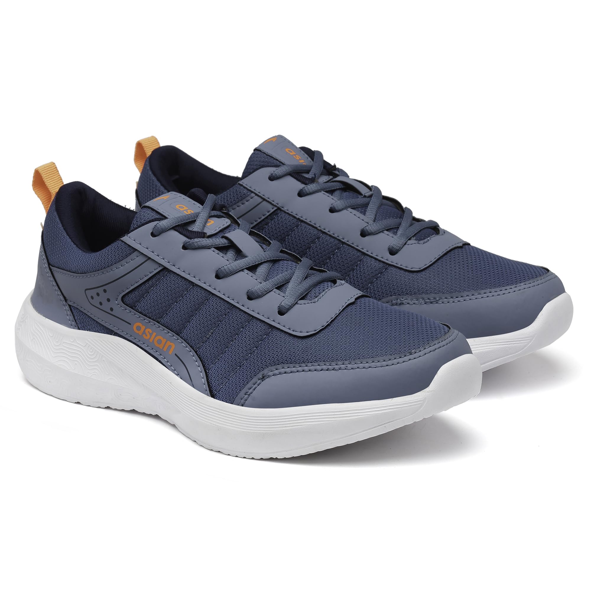 ASIAN Electric-03 - Zapatillas deportivas para correr con suela ligera de EVA para hombre y niño, AZUL Pizarra NARANJA, 7 UK