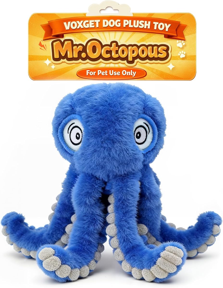 Interactive Octopus Dog Squeaky Toy - Plush Crinkle Tug & Chew | Squeaky & Crinkle Paper Sound, Interactive Tug Of War, Relieves Boredom & Anxiety, Durable Plush Material, Fits All Dog Sizes