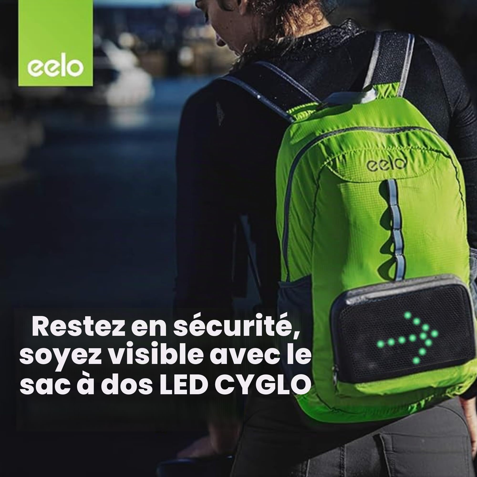 eelo Cyglo - Le Sac à Dos de vélo d'extérieur Ultime pour Une visibilité et Une Conscience complètes. Protéger Le Pilote des conducteurs imprudents. Signal LED arrière